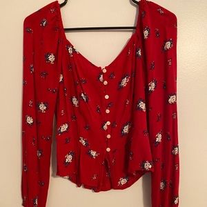 hollister red floral long sleeve top